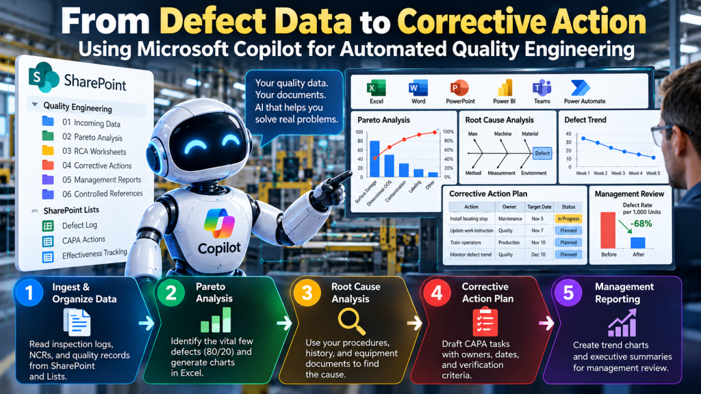 Defect Data to Corrective Action Using Microsoft Copilot for Automated Quality Engineering - Bizmasterz Defect Data to Corrective Action Using Microsoft Copilot for Automated Quality Engineering