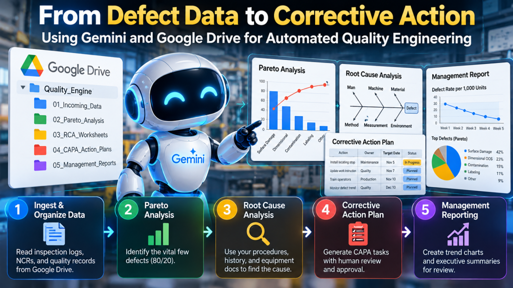 Defects to Corrective Action using Gemini AI and Google Drive